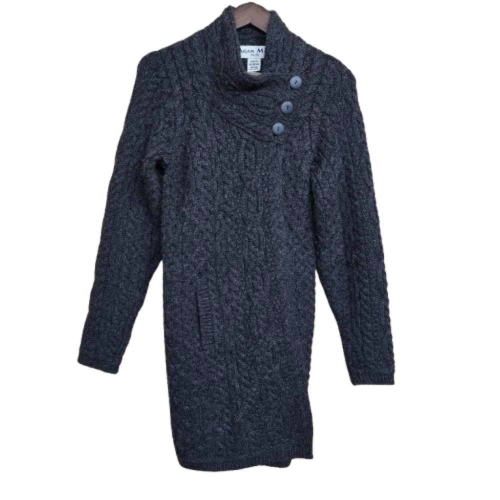 Aran Mõr Charcoal Gray Cable Knit Merino Wool Gray Cardigan Sweater Small